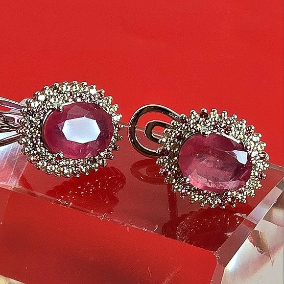 925 Sterling Silver Earrings with Natural Ruby & Sapphires Gemstones - Picture 14 of 14